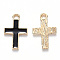 Alloy Enamel Pendants, Cross, Light Gold, Black, 16x10x1mm, Hole: 1.6mm