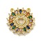 Rack Plating Brass Micro Pave Cubic Zirconia Pendants, Long-Lasting Plated, Lead Free & Cadmium Free, Round with Heart, Real 18K Gold Plated, 23x3.5mm, Hole: 1.2mm