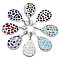 Polymer Clay Rhinestone Pendants, with Gemstone Chip/Natural Shell Chip and PU Leather, Teardrop, Platinum, 41~42x28~29x6~7mm, PP12(1.8~1.9mm), Hole: 9x5mm