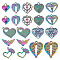 2 Set Alloy Pendants, Heart with Butterfly & Wing & Cross, Rainbow Color, 13~29x11~25x2~5mm, Hole: 1~2mm, 10pcs/set