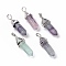 Natural Colorful Fluorite Pointed Pendants, Faceted, with Platinum Tone Brass Findings, Lead free & Cadmium Free, Bullet, 27~30x9~10x7~8mm, Hole: 4x3mm