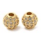Brass Micro Pave Clear Cubic Zirconia Beads, Round, Real 18K Gold Plated, 7.5~8mm, Hole: 2mm