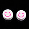 Handmade Polymer Clay Beads, Flat Round with Smiling Face, Hot Pink, 9~10x4mm, Hole: 1.2~1.6mm