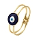 Rack Plating Brass Enamel Evil Eye Hollow Bangles for Women, Real 18K Gold Plated, Long-Lasting Plated, Lead Free & Cadmium Free, Prussian Blue, Inner Diameter: 2-1/2x1-3/4 inch(6.2x4.4cm)