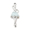Rack Plating Alloy Enamel Pendants, with Rhinestone, Cadmium Free & Nickel Free & Lead Free, Platinum, Dancer Charm, Light Cyan, 35x12x4mm, Hole: 1.8mm