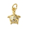Rack Plating Brass Micro Pave Cubic Zirconia Charms, Cadmium Free & Lead Free, Long-Lasting Plated, Tortoise, Real 18K Gold Plated, 13.5x10x3mm, Hole: 3mm