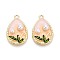 Rack Plating Alloy Enamel Pendants, Teardrop & Leaf, with ABS Imitation Pearl, Light Gold, 27x17.5x5.5mm, Hole: 1.8mm