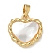Rack Plating Brass Pave Shell Pendants, Heart Charms, Long-Lasting Plated, Lead Free & Cadmium Free, Real 18K Gold Plated, 16x16x2.5mm, Hole: 3mm
