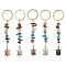 Tortoise Alloy Enamel Charms & 7 Chakra Gemstone Chips Beaded Keychain, with 304 Stainless Steel Split Key Rings, 10cm