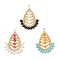 3Pcs 3 Colors Glass Seed Beaded Leaf Pendants, with Natural Black Onyx & Howlite & Shell Pearl Beads & Brass Linking Rings & 304 Stainless Steel Loop, Faceted, Mixed Color, 38.5x32.5x4.5mm, Hole: 3x6.5mm, 1pc/color