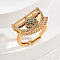 Brass Micro Pave Cubic Zirconia Finger Rings for Women, Fan, Turquoise, 20x15mm