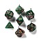 7 Styles Transparent Resin Polyhedral Dice Pendants Set, Pearlized Multi-Sided Dice Charms with Platinum Plated Iron Loops, Mixed Shapes, Green, 20~28x19~24x17~24mm, Hole: 2mm, 1pc/style, 7Pcs/set