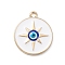 Evil Eye Style Alloy Enamel Pandants, Golden, Flat Round Charm, Sun, 24x21x3mm, Hole: 2mm