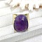 Oval Brass with Natural Amethyst Cuff Rings, Golden, Inner Diameter: 18mm