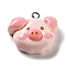 Opaque Resin Pendants, Pig Head Charms with Platinum Plated Iron Loops, Pink, 20.5x23x7mm, Hole: 2mm