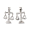 Rack Plating Brass Micro Pave Cubic Zirconia Pendants, Lead Free & Cadmium Free, Long-Lasting Plated, Libra Charm, Moving Scales Charm, Platinum, 24x19x3.5mm, Hole: 4.5x6mm