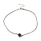 Natural Lava Rock Beaded Necklaces, with Waxed Cotton Cords, Brass Round Beads and 304 Stainless Steel Lobster Claw Clasps, Golden, 15.75 inch(40cm)