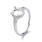 Adjustable 925 Sterling Silver Ring Components, with Cubic Zirconia, For Half Drilled Beads, Real Platinum Plated, 1.5~2mm, Inner Diameter: 18mm