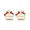 Alloy Enamel Pendants, Cadmium Free & Nickel Free & Lead Free, Light Gold, Christmas Gift Box Charm, Rack Plating, White, 16x16x2mm, Hole: 1.8mm
