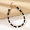 304 Stainless Steel Beaded Bracelets for Women, Column, with Glass & Steel & Plastic Imitation Pearl Beads, Black, 7-3/8 inch(18.7cm)