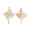 Brass Micro Pave Clear Cubic Zirconia Pendants, Cadmium Free & Nickel Free & Lead Free, Dancer Charms, Real 18K Gold Plated, 34x21.5x5mm, Hole: 3x2mm