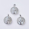 Opalite Pendants, with Brass Findings, Flat Round with Tree of Life, Platinum, 31~32x27x8~9mm, Hole: 5x7mm
