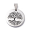 304 Stainless Steel Pendants, with Enamel, Polishing, Flat Round with Tree, Stainless Steel Color, 25x3mm, Hole: 7.5x5mm