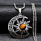 Gothic Moon Sun 201 Stainless Steel Pave Natural Tiger Eye Pendant Necklaces for Women, Stainless Steel Color, 19.69 inch(50cm)