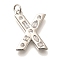 Brass Micro Pave Clear Cubic Zirconia Pendants, with Jump Ring, Lead Free and Cadmium Free, Long-Lasting Plated, Rack Plating, Letter Charms, Platinum, Letter X, 20.5x13.5x2.7mm, jump ring: 5x1mm, 3mm inner diameter.