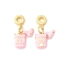 Brass Enamel European Dangle Charms, Rectangle & Bone Large Hole Pendants, Golden, Rack Plating, Long-Lasting Plated, Cadmium Free & Lead Free, Pink, 30mm, Hole: 4.5mm