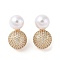 Rack Plating Brass Micro Pave Clear Cubic Zirconia Stud Earrings for Women, with ABS Plastic Pearl, Cadmium Free & Lead Free, Long-Lasting Plated, Round, Real 18K Gold Plated, 23x12mm