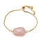 Adjustable Brass Bolo Bracelets, Slider Bracelets, with Cubic Zirconia and Natural Rose Quartz Links, Oval, Golden, Inner Diameter: 2-3/4 inch(7.1cm)