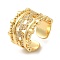 Rack Plating Real 18K Gold Plated Brass Hollow Oval Open Cuff Rings, with Cubic Zirconia, Long-Lasting Plated, Lead Free & Cadmium Free, Clear, Inner Diameter: 17.8mm