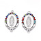 Alloy Rhinestone Connector Charms, Cadmium Free & Lead Free, Oval with Virgin Mary Links, Platinum, Colorful, 26x17x2.2mm, Hole: 1.4mm