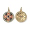 Brass Micro Pave Cubic Zirconia Pendants, Cadmium Free & Nickel Free & Lead Free, with Colorful Enamel, Flat Round with Flower Charms, Real 18K Gold Plated, 23.5x20x2.5mm, Hole: 4.3mm