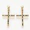 Brass Micro Pave Cubic Zirconia Pendants, Cadmium Free & Lead Free, Cross, Colorful, Golden, 27x17.5x2.5mm, Hole: 3x4mm