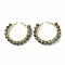 Natural Larvikite Beaded Hoop Earrings for Women, Real 18K Gold Plated Wire Wrap Big Circle Hoop Earrings, 47~49x51~52x6~6.6mm, Pin: 1.4x0.4mm
