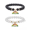 2Pcs 2 Style Synthetic Hematite & Glass Round Beaded Stretch Bracelets Set, Pride Rainbow Flag Alloy Enamel Charms Stackable Bracelets, Heart, Inner Diameter: 2-1/4~2-3/8 inch(5.6~5.9cm), 1Pc/style