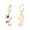 Enamel Spaceman Dangle Leverback Earrings, Brass Jewelry for Women, Cadmium Free & Nickel Free & Lead Free, Real 18K Gold Plated, 32mm, Pin: 1mm