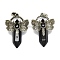 Natural Obsidian Faceted Pointed Bullet Big Pendants, Rack Plating Antique Silver Plated Alloy Butterfly Charms, Cadmium Free & Lead Free, 54x33.5x18.5~19mm, Hole: 6.5x7.5mm