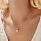 Brass Pave Natural Shell Pendant Necklaces for Women, Real 18K Gold Plated, Seashell Color, Heart, 17.13 inch(43.5cm)