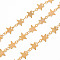 Handmade Brass Link Chains, Soldered, with Spool, Star, Real 18K Gold Plated, 3.8x2.3x0.3mm and 8.5x6x0.2mm, about 16.4 Feet(5m)/roll