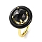 Rack Plating Round Brass Enamel Adjustable Rings, Natural Obsidian Finger Rings for Women, Golden, 18x18mm, Inner Diameter: 17mm