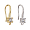 4 Pair 2 Style Brass Micro Pave Clear Cubic Zirconia Earring Hooks, Ear Wire, with Horizontal Loop, Mixed Color, 4pairs/Box