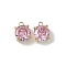 304 Stainless Steel Pendants, Flat Round, with Glass, Ion Plating(IP), Real 18K Gold Plated, Faceted, Pink, 7.5x6x4mm, Hole: 1.2mm