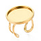 304 Stainless Steel Cuff Ring Findings, Flat Round Pad Ring Settings, Golden, Adjustable, 23mm, Tray: 20mm