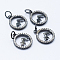 Brass Micro Pave Cubic Zirconia Pendants, Lead Free & Nickel Free & Cadmium Free, Hollow Flat Round with Mountain, Gunmetal, 14x12x2mm, Hole: 3.5mm