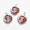 Natural Red Jasper Kitten Pendants, with Platinum Tone Brass Findings, Flat Round with Cat & Crescent Moon Shape, 32x28x9mm, Hole: 5x7mm
