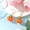 304 Stainless Steel Pumpkin Dangle Earrings, with Acrylic & Glass Seed & Glass Beads, Golden, Coral, 44x20mm