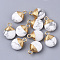Natural Howlite Pendants, with Golden Tone Brass Wires and Iron Loops, Half Drilled, Flat Round, 14~15x10~11x5~6mm, Hole: 1.5~2mm